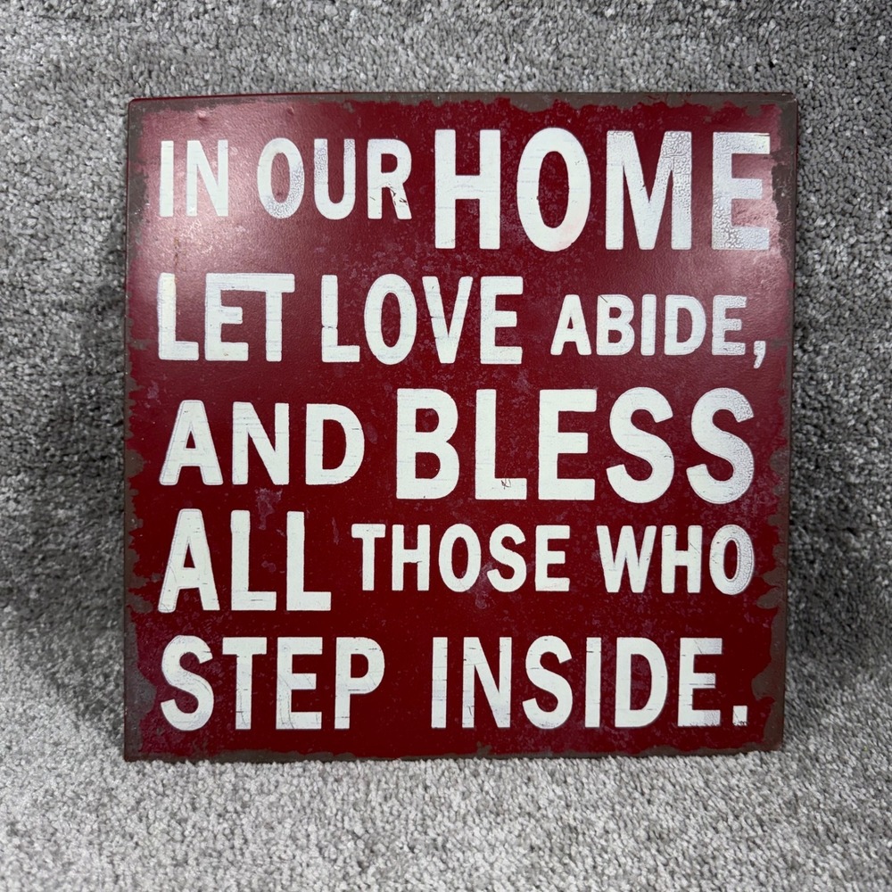 Tin Wall Sign Red Rustic Home Blessing Metal Farmhouse Decor 10x10